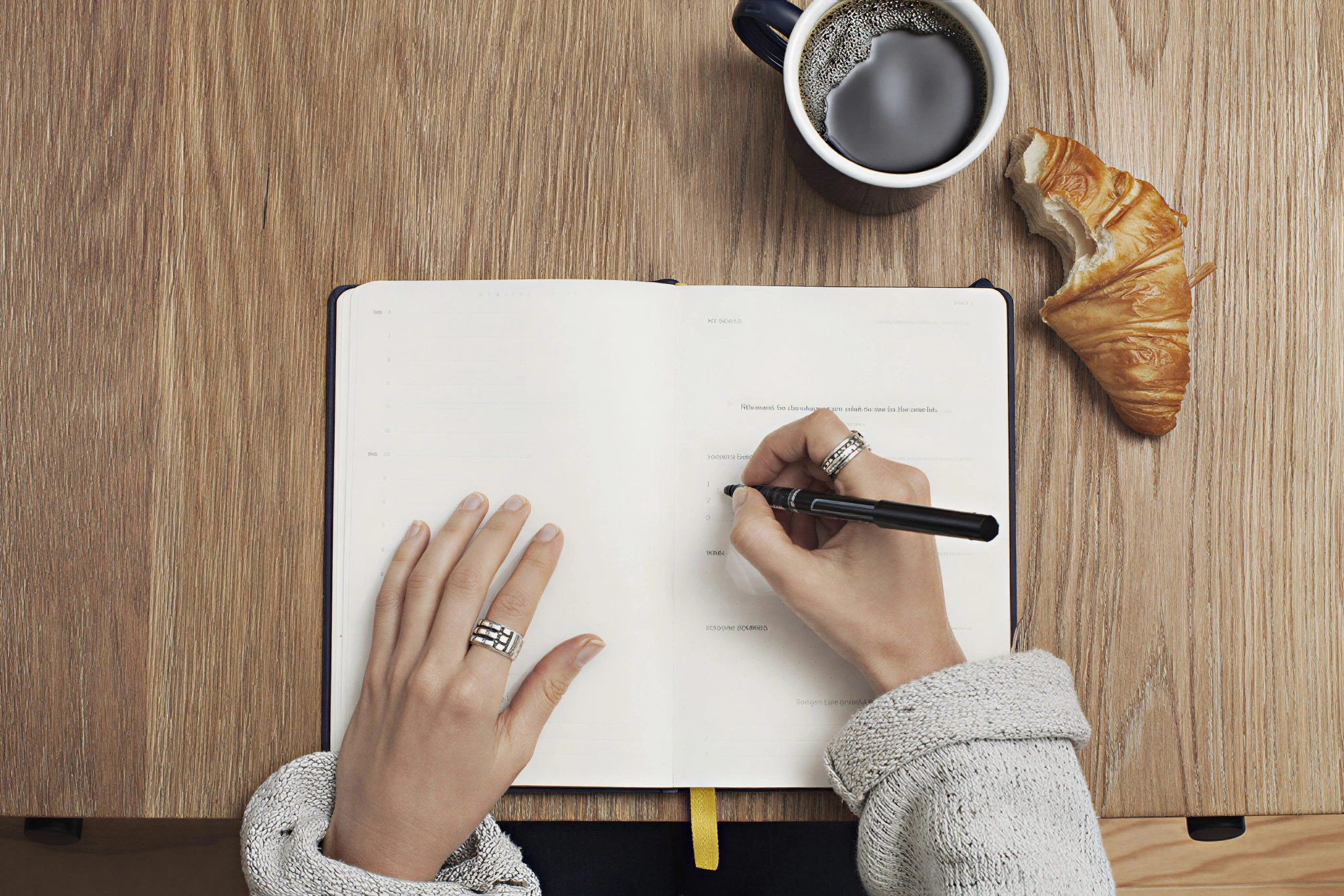 Adult person reviewing notes at a desk